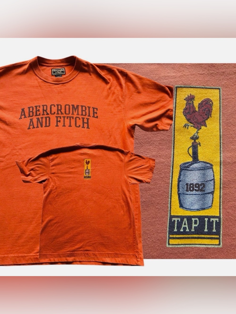 Vintage Abercrombie & Fitch Tap IT Y2K Graphic Tee M Banned Shirt Rare Orange